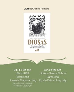 Agenda de firmas de RBA Libros en Sant Jordi. Diosas de Cristina Romero